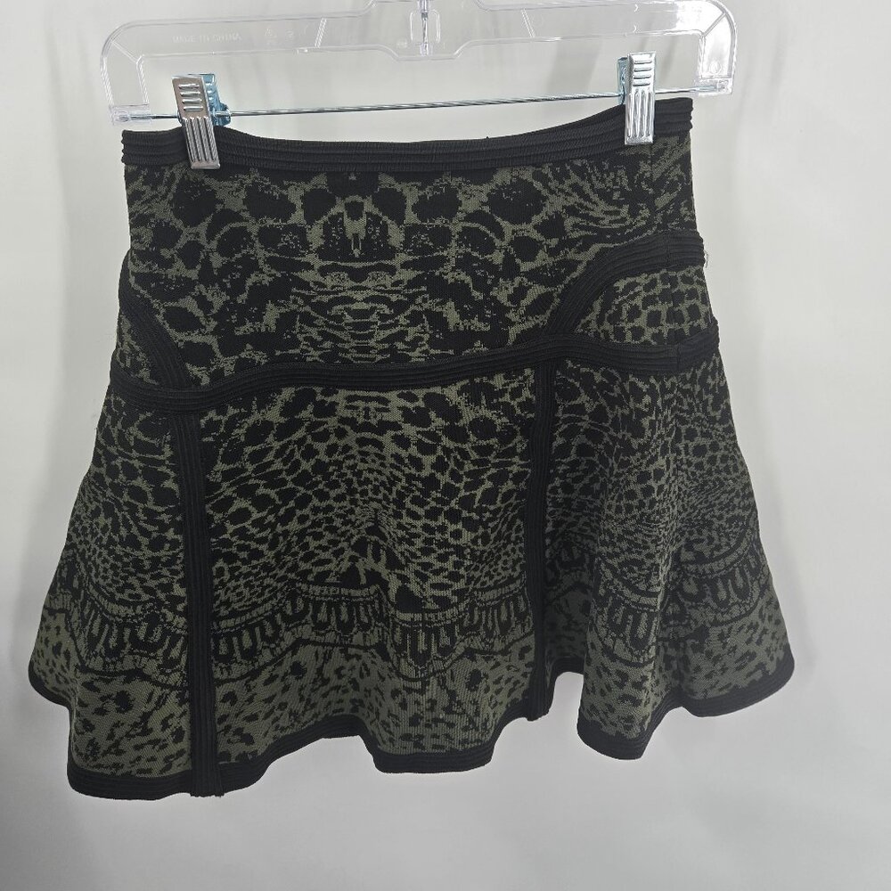 Diane Von Furstenberg DVF Green Black Flote Reptile Print Mini Skirt Small